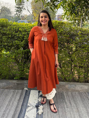 Rust Bloom Tassel A-line Kurta by Sanskritam