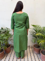 Leaf Green solid Suit set with Ajrakh Duppata
