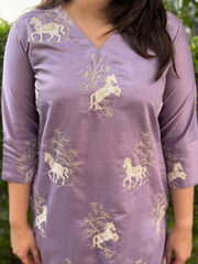 Lavender full embroidered Long kurta