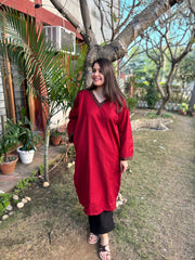 Maroon solid pocket phiran (loose fitting)