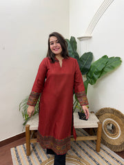 Dark Rust woollen kurta with border