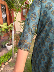 Forest Flower V Neck Kurta sleeve design by Sanskritam