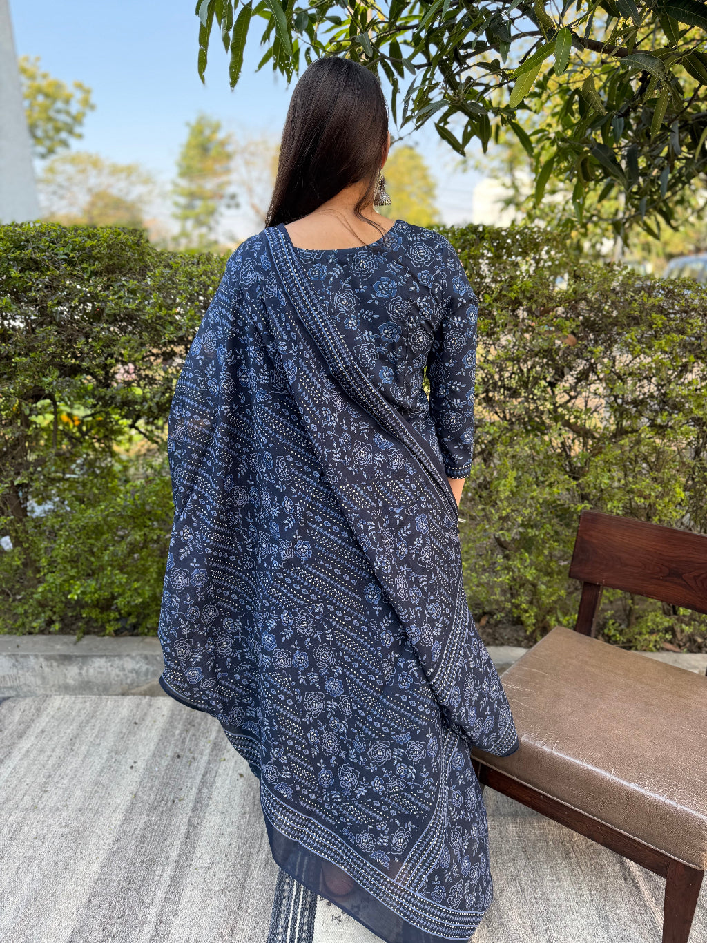 Blue Floral Full Suit Set dupatta by MySanskritam