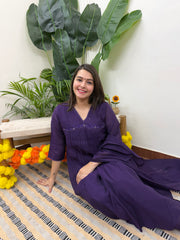 Purple embroidered suit set