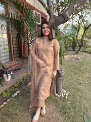 Soft brown embroidered woollen suit set