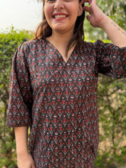 Black sanganeri print A-line kurta
