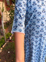 Blue Floral Kurta sleeve by Sanskritam