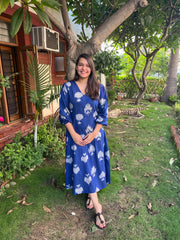Royal Blue Ikkat Dress (with pocket) - MYSANSKRITAM