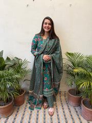 Green Floral Lacework Suit Set