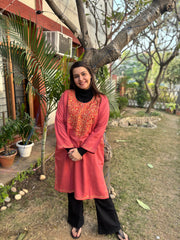 Peach embroidered Phiran (Loose fitting)