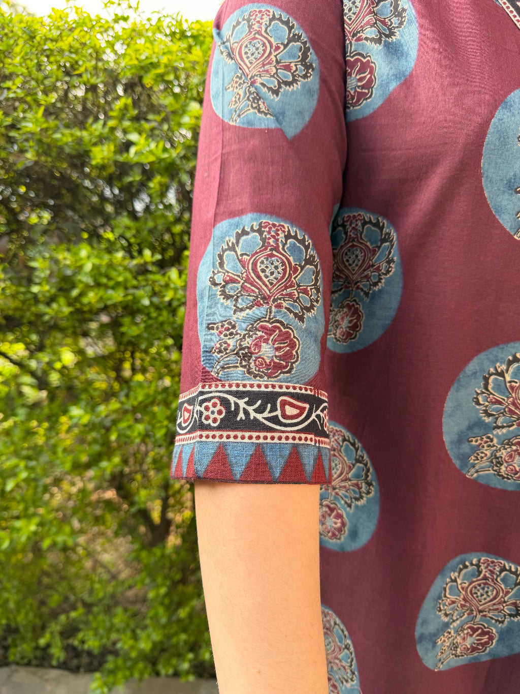 Wine Moonprint Co-ord Set sleeve detail by Sanskritam