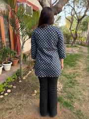 Indigo Sanganeri pintucks top