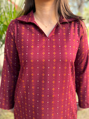 Maroon geometric woollen Kurta