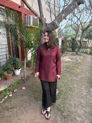 Burgundy self design woollen short kurti