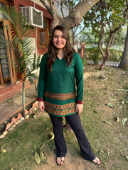 Green Kullu border woollen short kurti