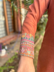Rust border woollen kurta