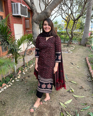 Black Ajrakh Border kurta duppata set