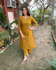 Mustard Mehendi Buti Coord Set