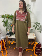 Mehendi embroidered yoke Long kurta - MYSANSKRITAM