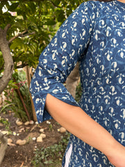 Indigo Ban neck Ambi kurti - MYSANSKRITAM