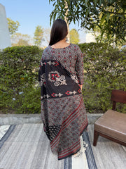 Black Overall Printed Aline Full Suit Set dupatta by MySanskritam