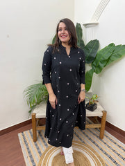 Black small flower embroidered aline kurta