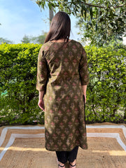 Mehendi green sanganeri yoke kurta
