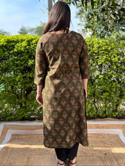Mehendi green sanganeri yoke kurta