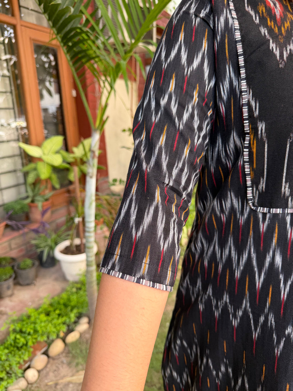 Black Ikkat Yoke Kurta sleeve design by MySanskritam