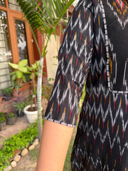 Black Ikkat Yoke Kurta sleeve design by MySanskritam