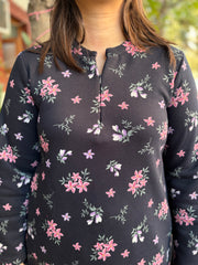 Navy floral fleece woollen fabric kurti top
