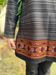 Grey black Kullu border woollen short kurti