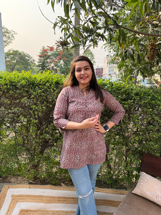 Cherry grey geometric kurti