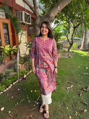 Onion pink floral jaal yoke Kurta