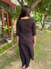 Black kantha ajrakh yoke kurta