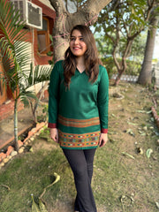 Green Kullu border woollen short kurti
