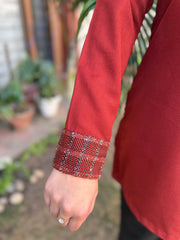 Rust solid border kurti