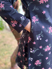 Navy floral fleece woollen fabric kurti top