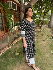 Black kantha buti kurta