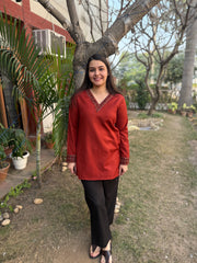 Rust solid border kurti