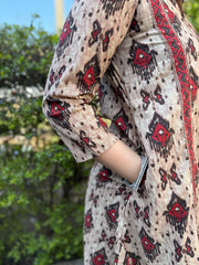 Beige Ikkat Print Aline Kurta pocket by Sanskritam