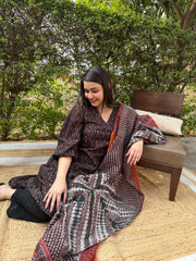 Black sanganeri A-line kurta duppata set