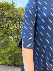 Indigo Geometric Ajrakh Kurta sleeve detail by MySanskritam