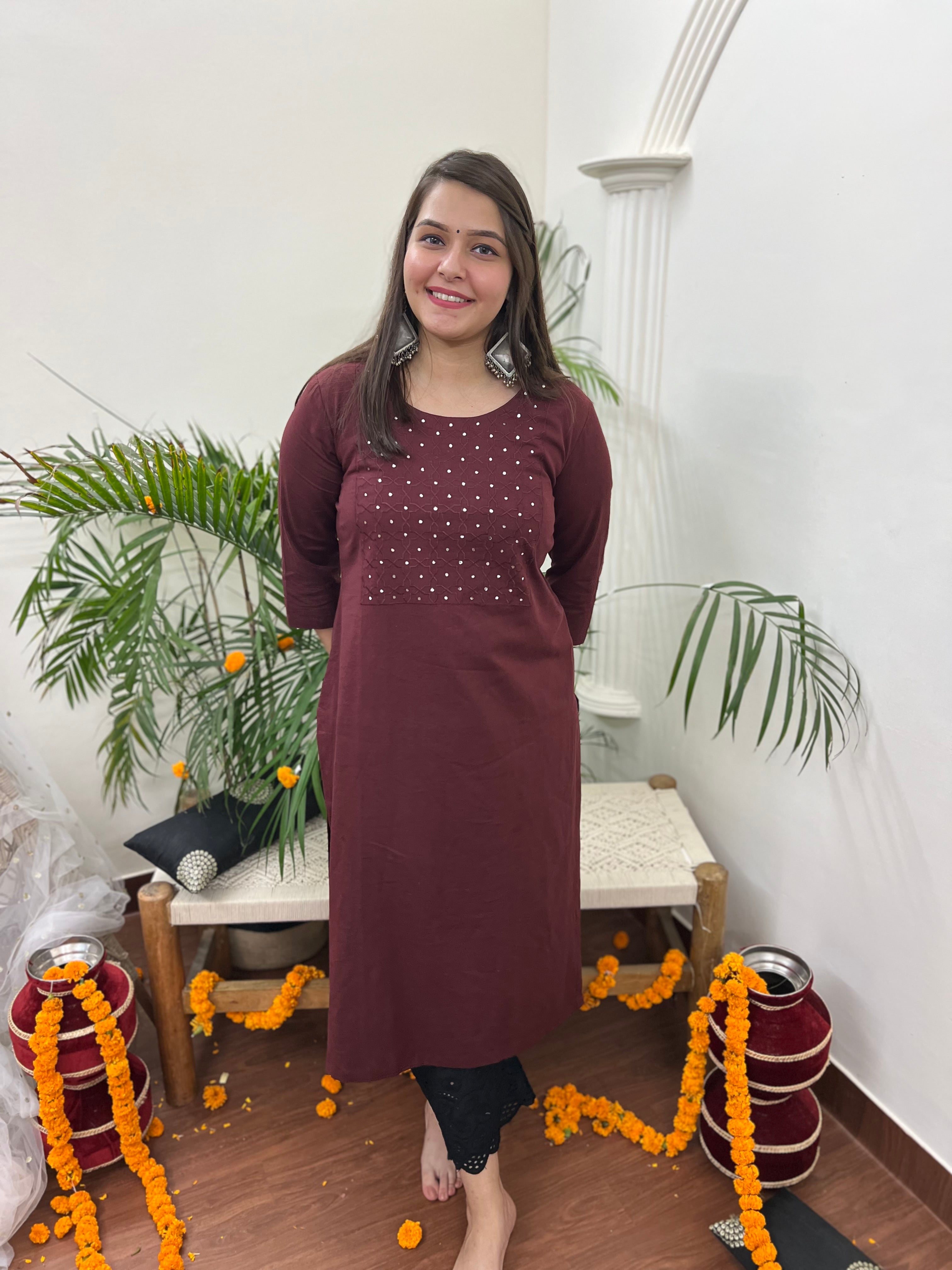 Coca cola mirror work embroidered kurta - MYSANSKRITAM