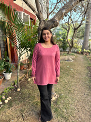 Pink solid woollen short kurti