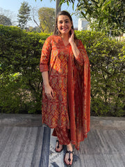 Rust Floral Full Suit Set by Sanskritam