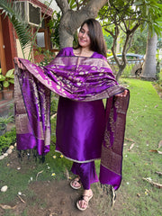 Purple Banarsi Silk Suit Set by MySanskritam