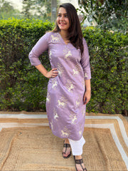 Lavender full embroidered Long kurta