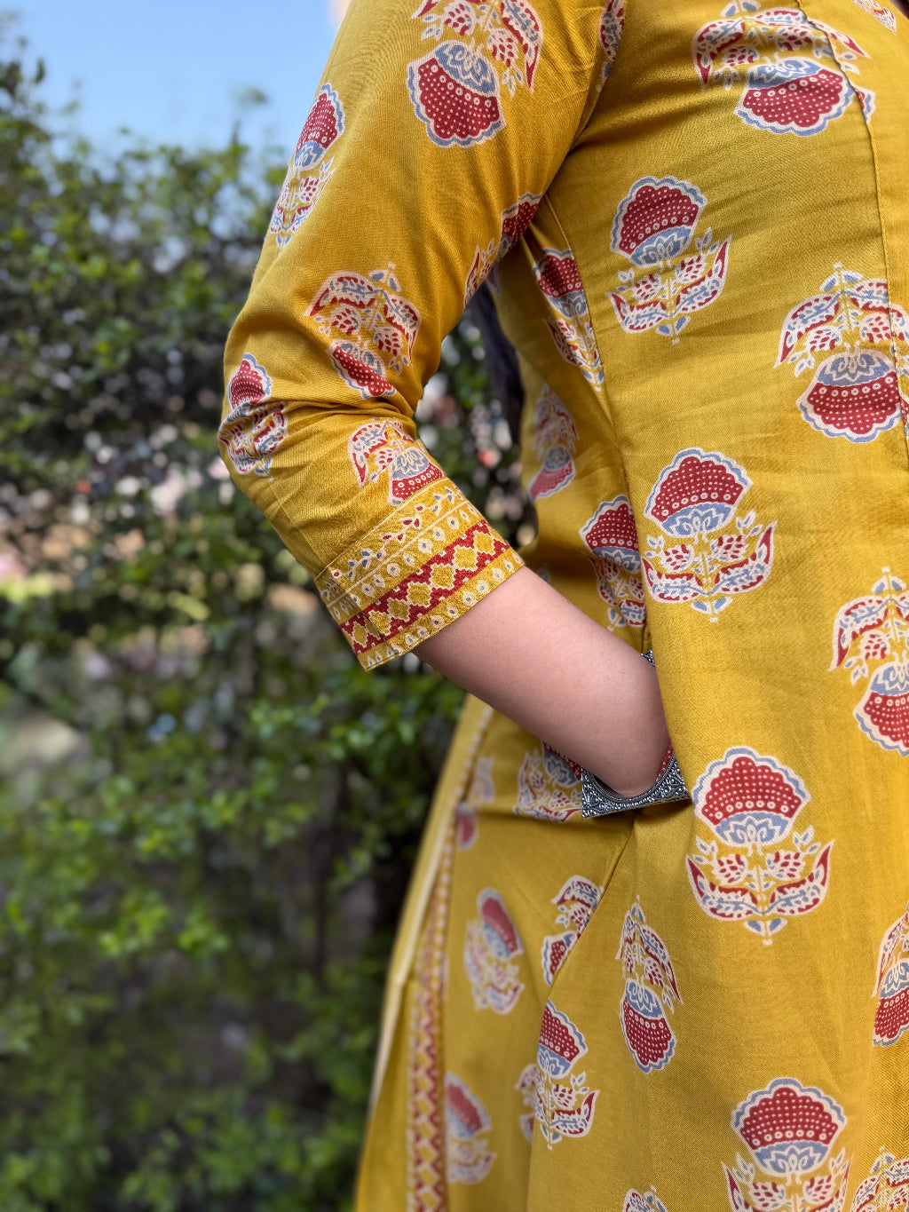 Yellow Rose Aline Full Suit Set Kurta Pocket