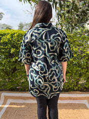 Blue abstract modal silk top